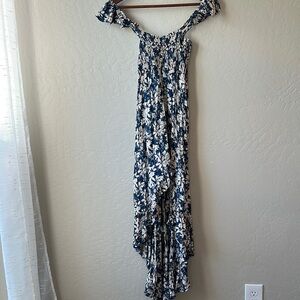 Tiare Hawaii Black and White Asymmetrical Smocked Sundress